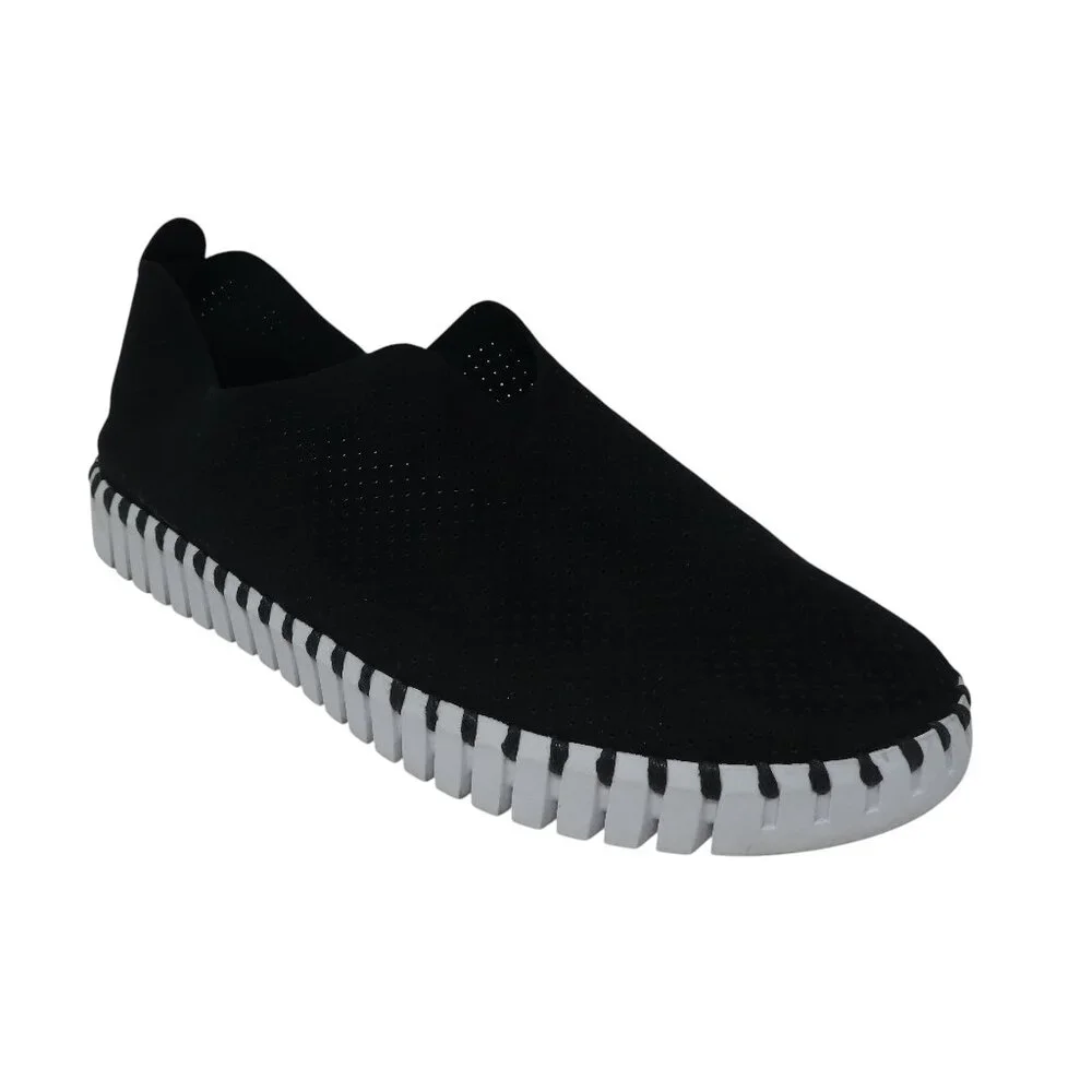 Ilse Jacobsen Tulip Black Lasercut Microfiber Slip On Flats Loafers